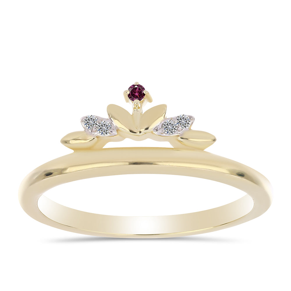 Anillo de Plata Bañada en Oro con Diamante Púrpura y Diamante blanco 1 