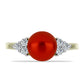 Anillo de Plata Bañada en Oro con Perla roja de río y Topacio Blanco