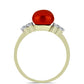 Anillo de Plata Bañada en Oro con Perla roja de río y Topacio Blanco