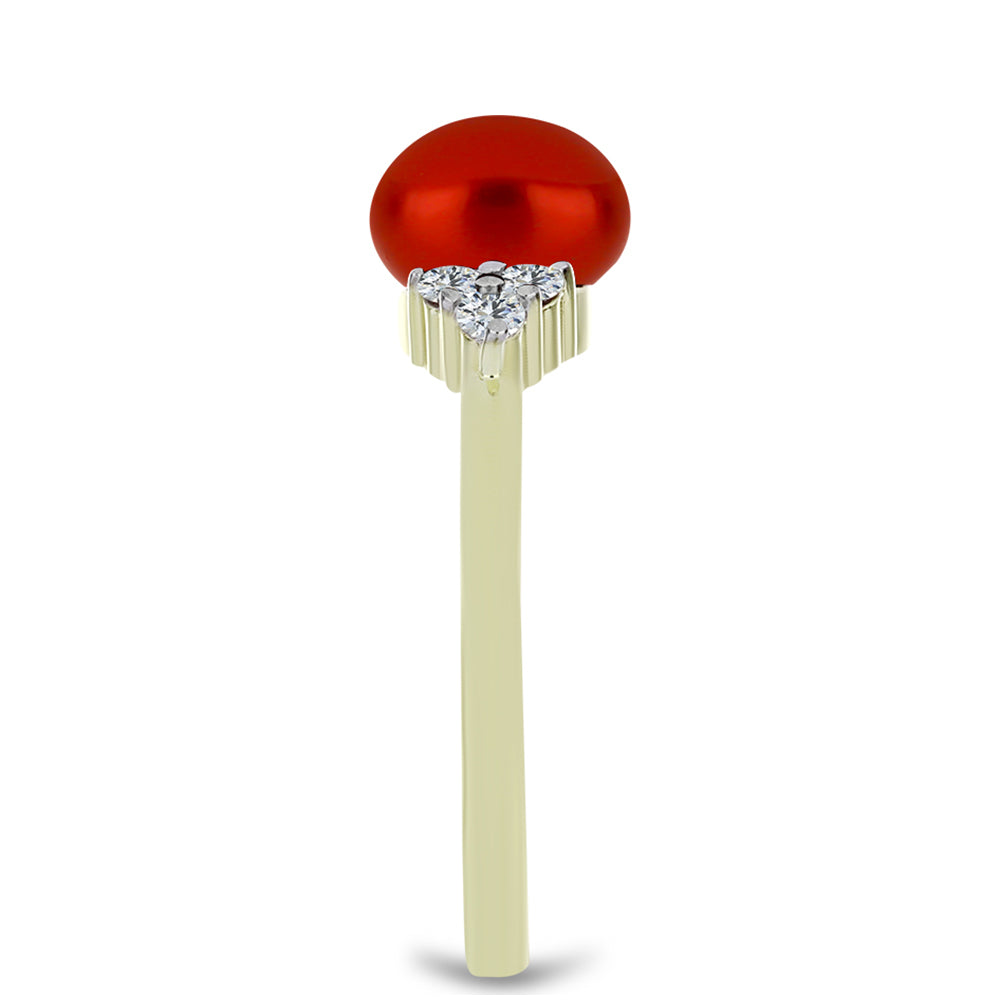 Anillo de Plata Bañada en Oro con Perla roja de río y Topacio Blanco