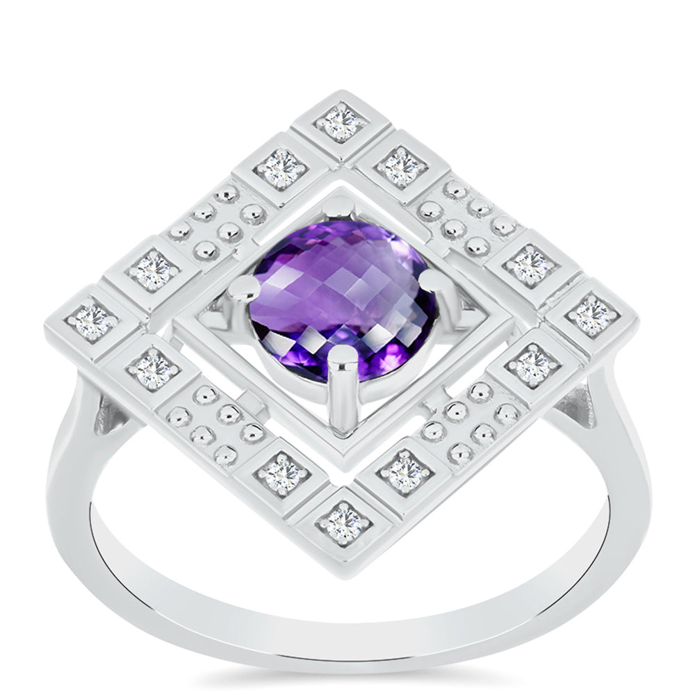 Anillo de Plata con Amatista de Marruecos y Topacio Blanco 3 