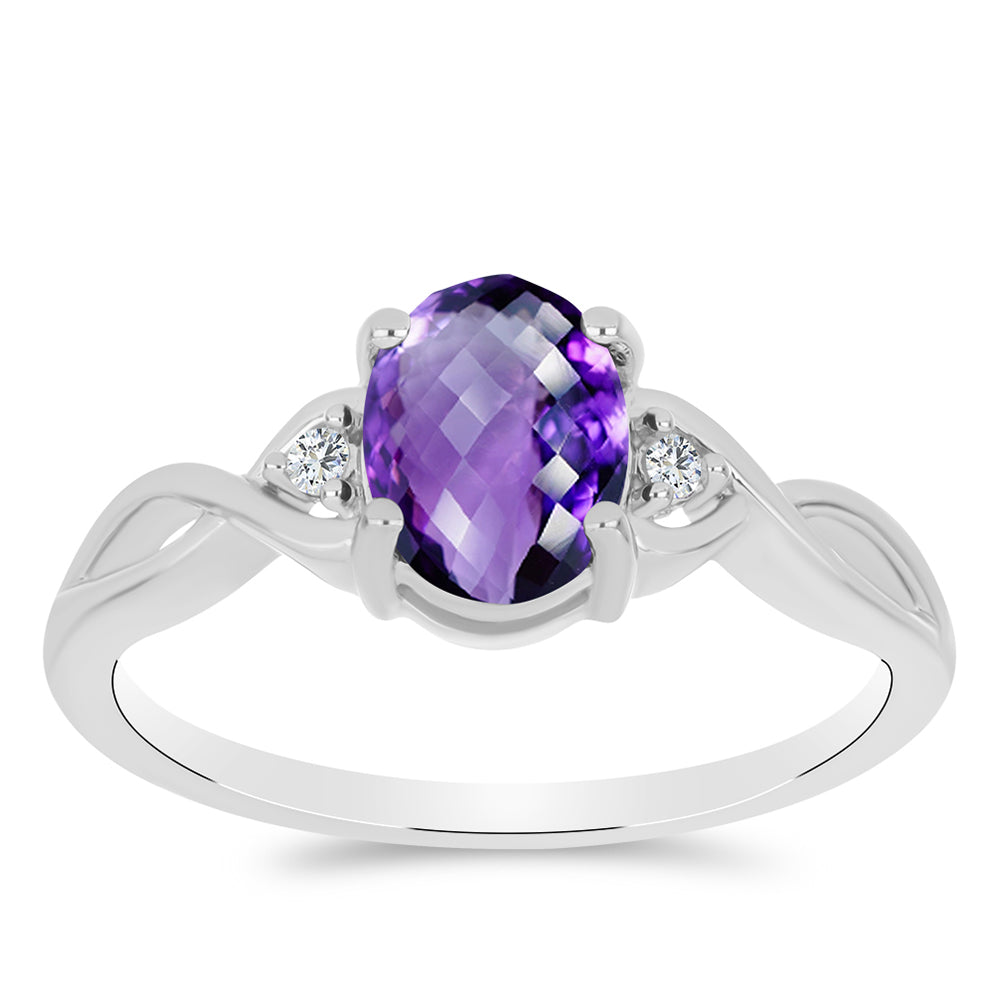 Anillo de Plata con Amatista de Marruecos y Topacio Blanco
