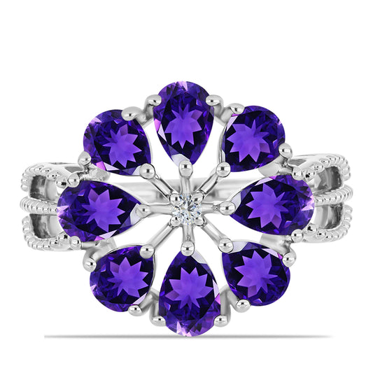 Anillo de Plata con Amatista de Marruecos y Topacio Blanco