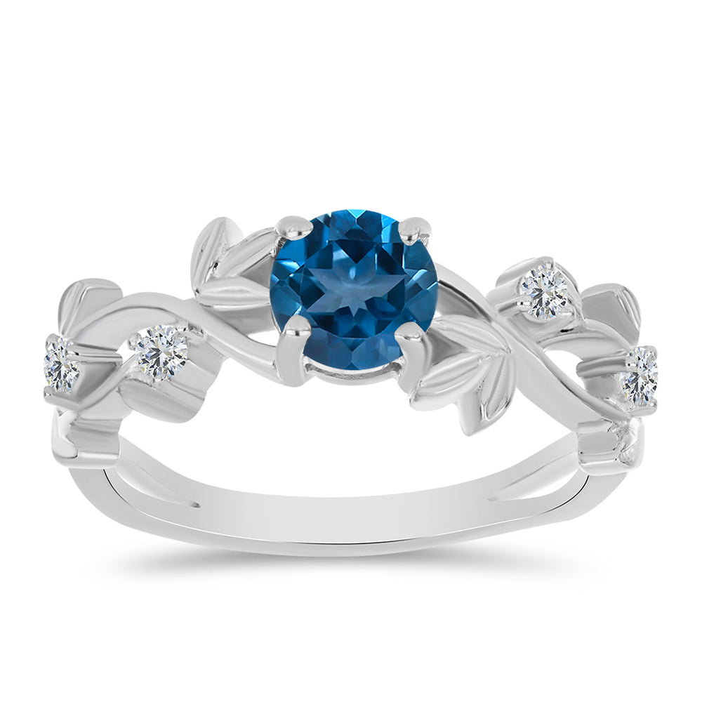 Anillo de Plata con Topacio Azul Londres y Topacio Blanco