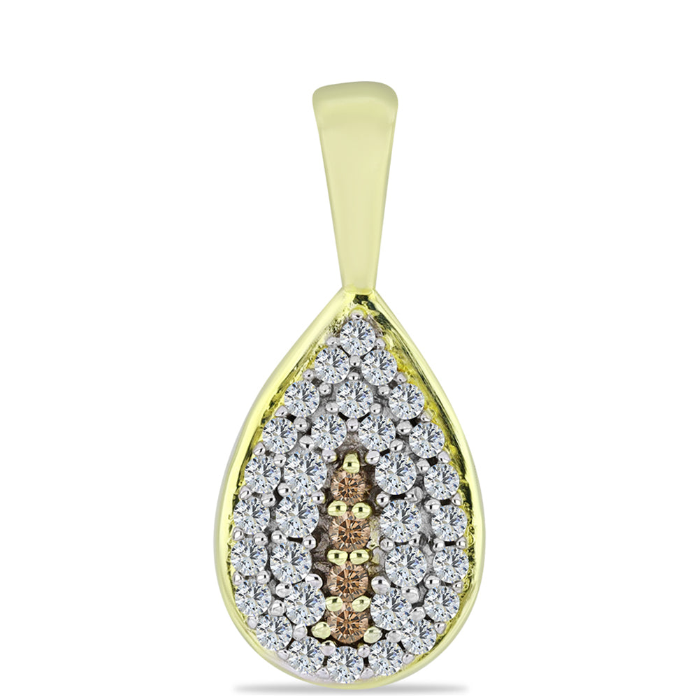 Conjunto de Plata Bañada en Oro con Diamante Champagne y Topacio Blanco ( Pendientes +Anillo +Colgante ) 2 
