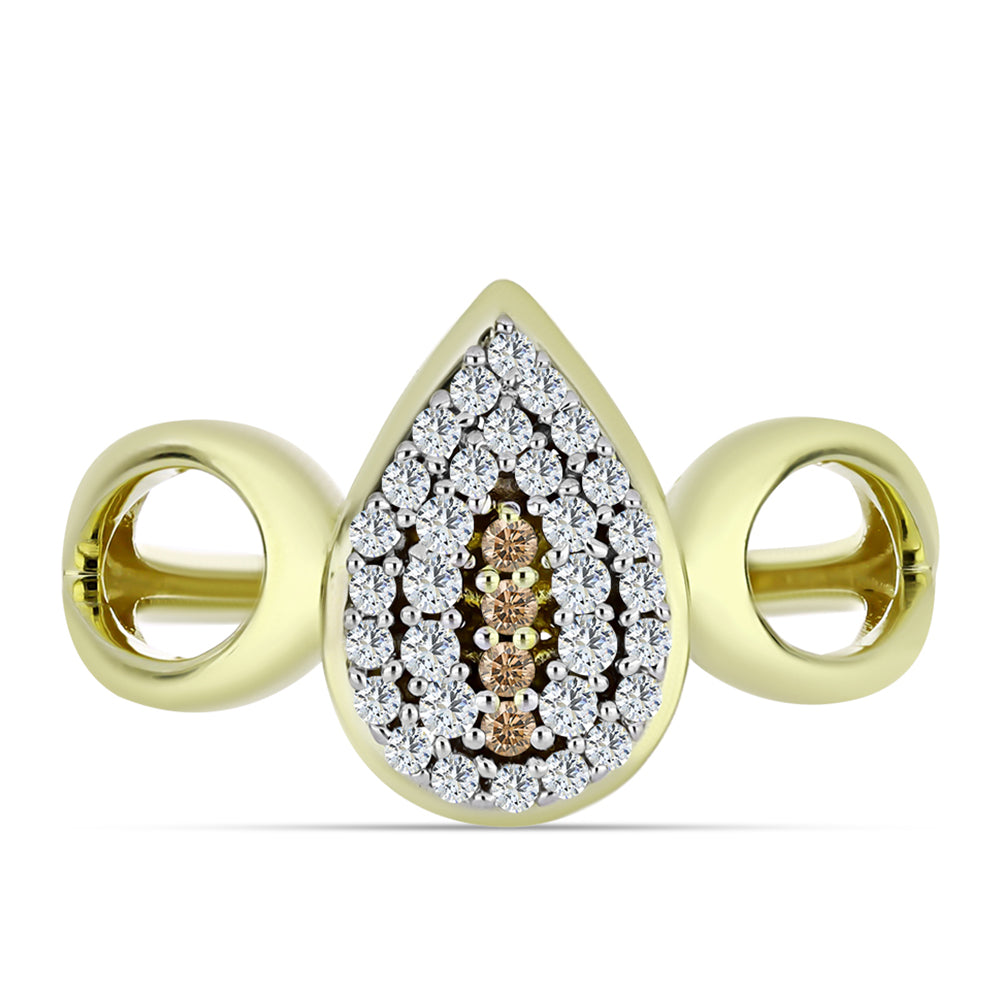 Conjunto de Plata Bañada en Oro con Diamante Champagne y Topacio Blanco ( Pendientes +Anillo +Colgante )