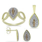 Conjunto de Plata Bañada en Oro con Diamante Champagne y Topacio Blanco ( Pendientes +Anillo +Colgante )