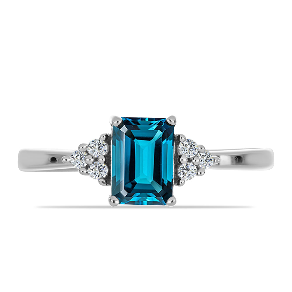 Anillo de Plata con Topacio Azul Londres y Topacio Blanco