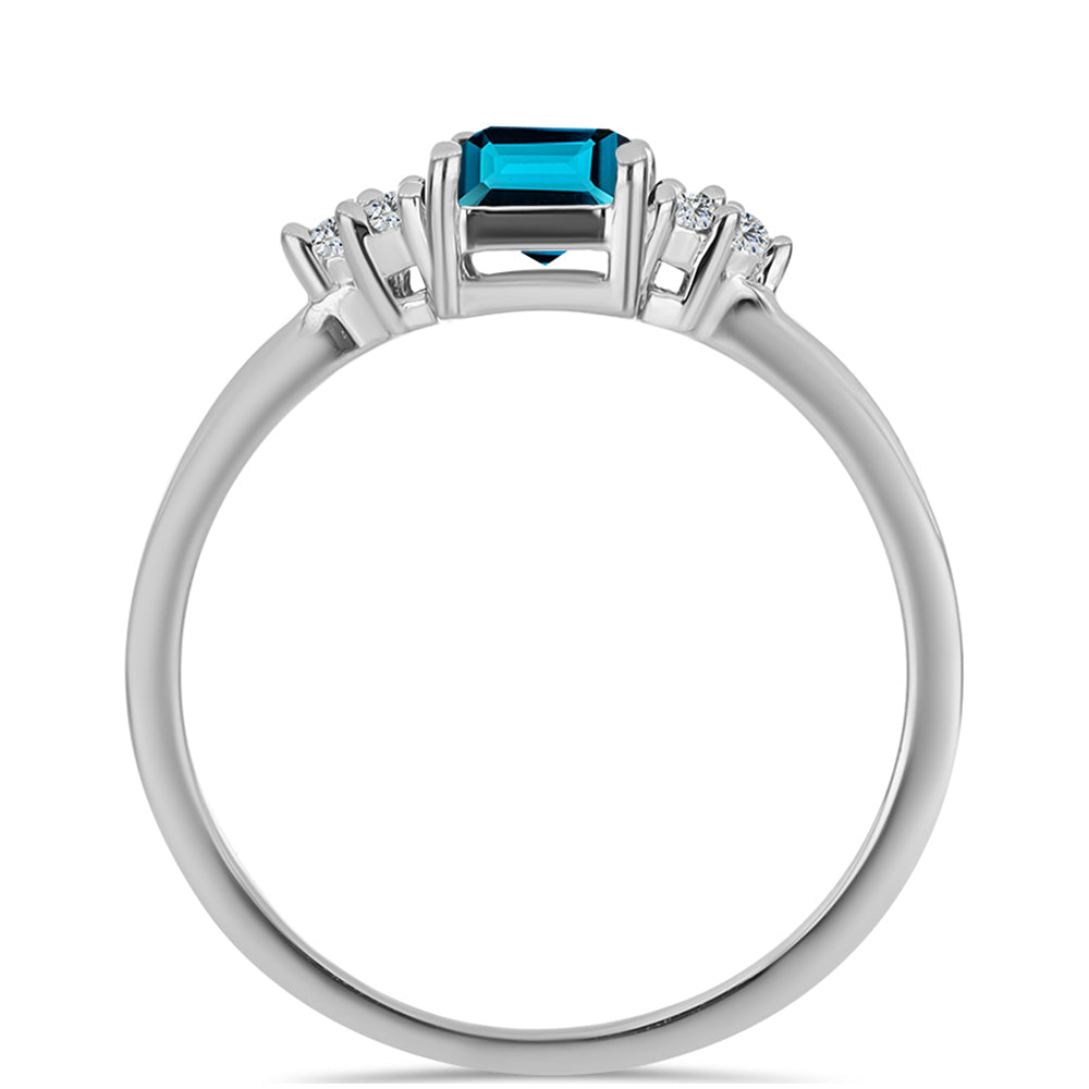 Anillo de Plata con Topacio Azul Londres y Topacio Blanco