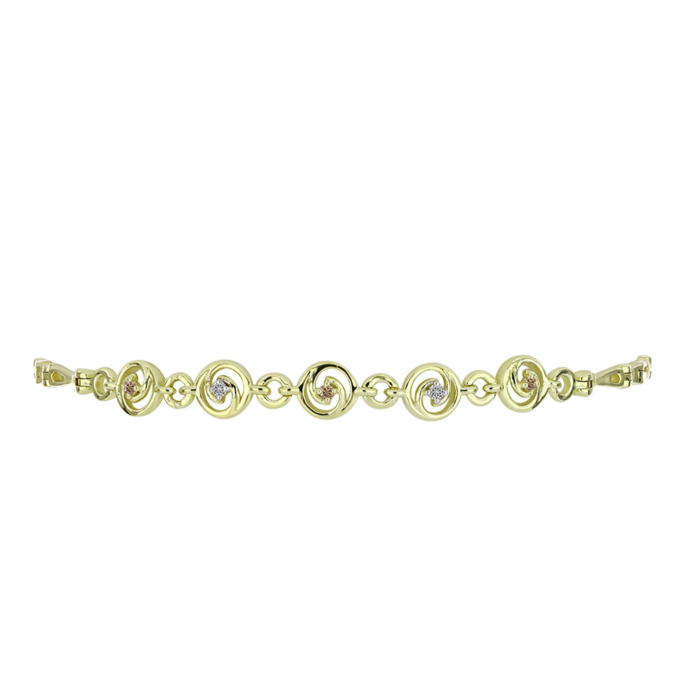 Pulsera de Plata Bañada en Oro con Diamante Champagne y Diamante blanco 2 
