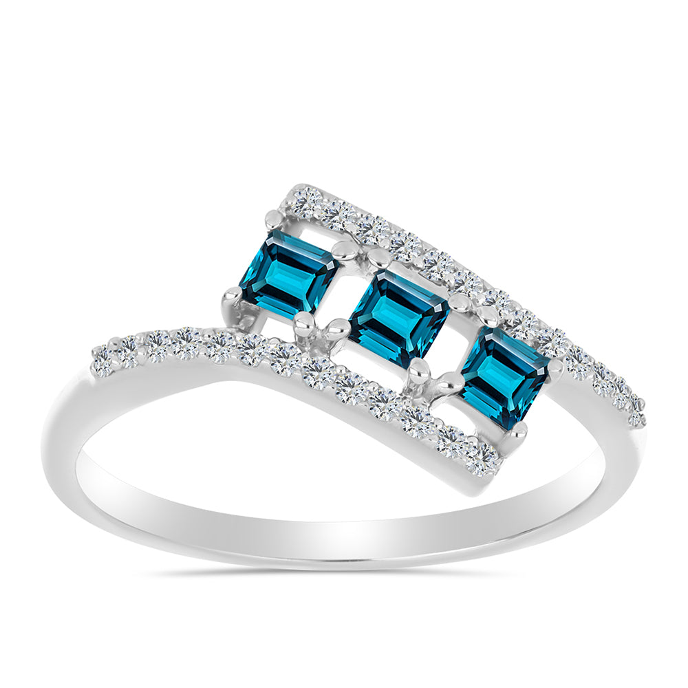 Anillo de Plata con Topacio Azul Londres y Topacio Blanco