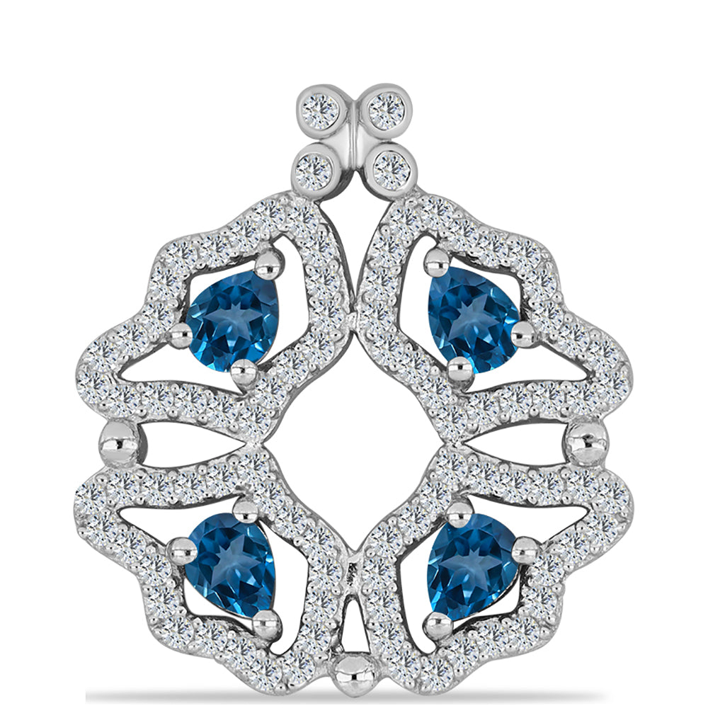 Colgante de Plata con Topacio Azul Londres y Topacio Blanco 1 
