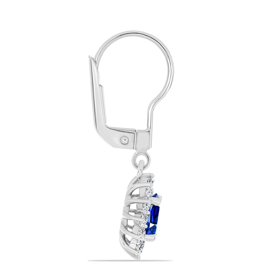 Conjunto de Plata con Zafiro Azul Australiano y Topacio Blanco ( Pendientes +Anillo +Colgante ) 5 