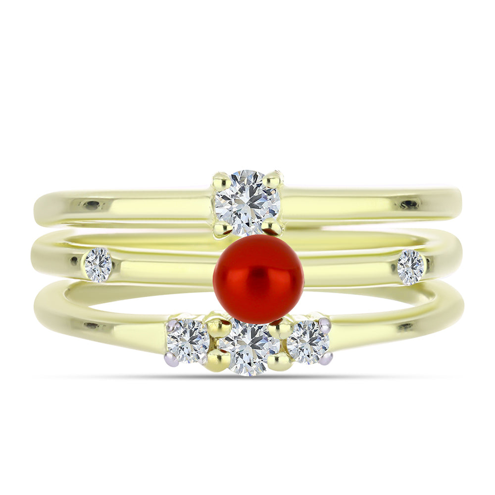 Conjunto de Plata Bañada en Oro con Perla roja de río y Topacio Blanco ( Anillo )