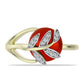 Anillo de Plata Bañada en Oro con Perla roja de río y Topacio Blanco
