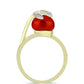 Anillo de Plata Bañada en Oro con Perla roja de río y Topacio Blanco