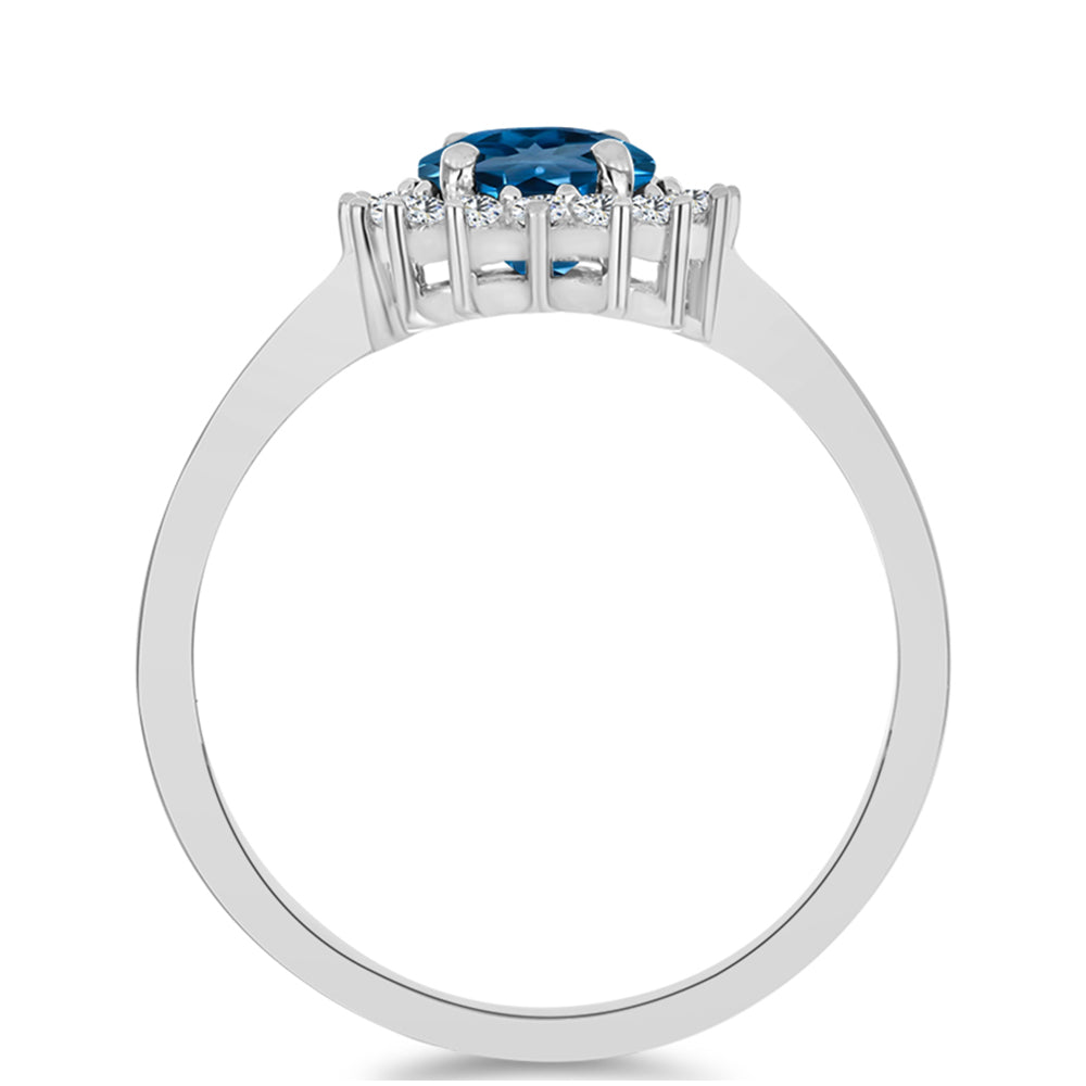 Anillo de Plata con Topacio Azul Londres y Topacio Blanco 2 