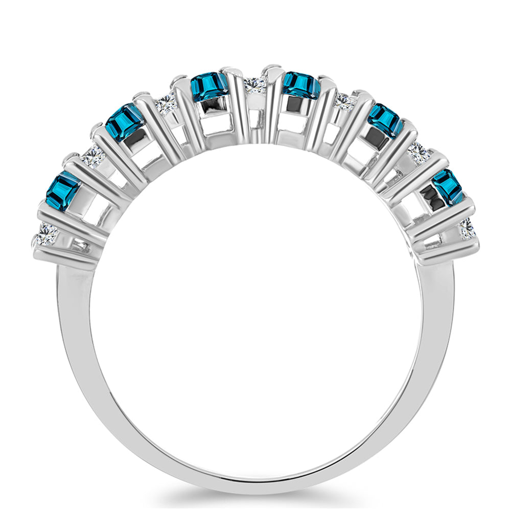 Anillo de Plata con Topacio Azul Londres y Topacio Blanco 2 