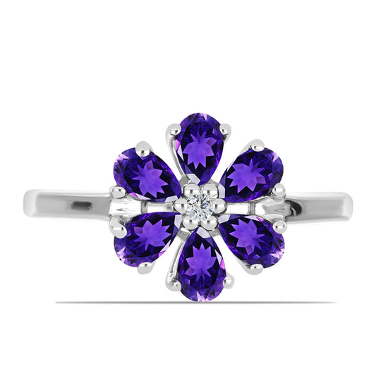 Anillo de Plata con Amatista de Marruecos y Topacio Blanco