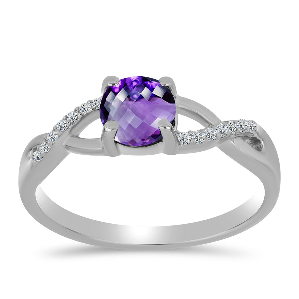 Anillo de Plata con Amatista de Marruecos y Topacio Blanco