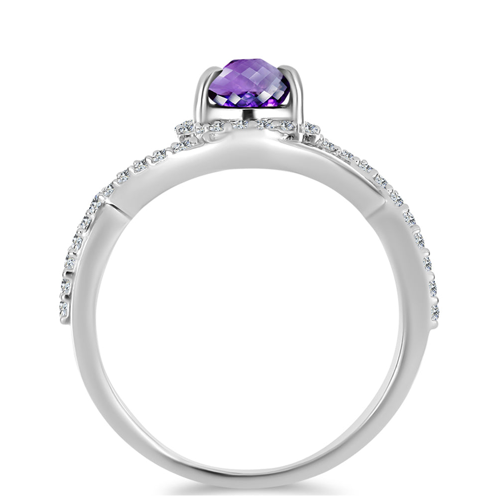 Anillo de Plata con Amatista de Marruecos y Topacio Blanco 2 