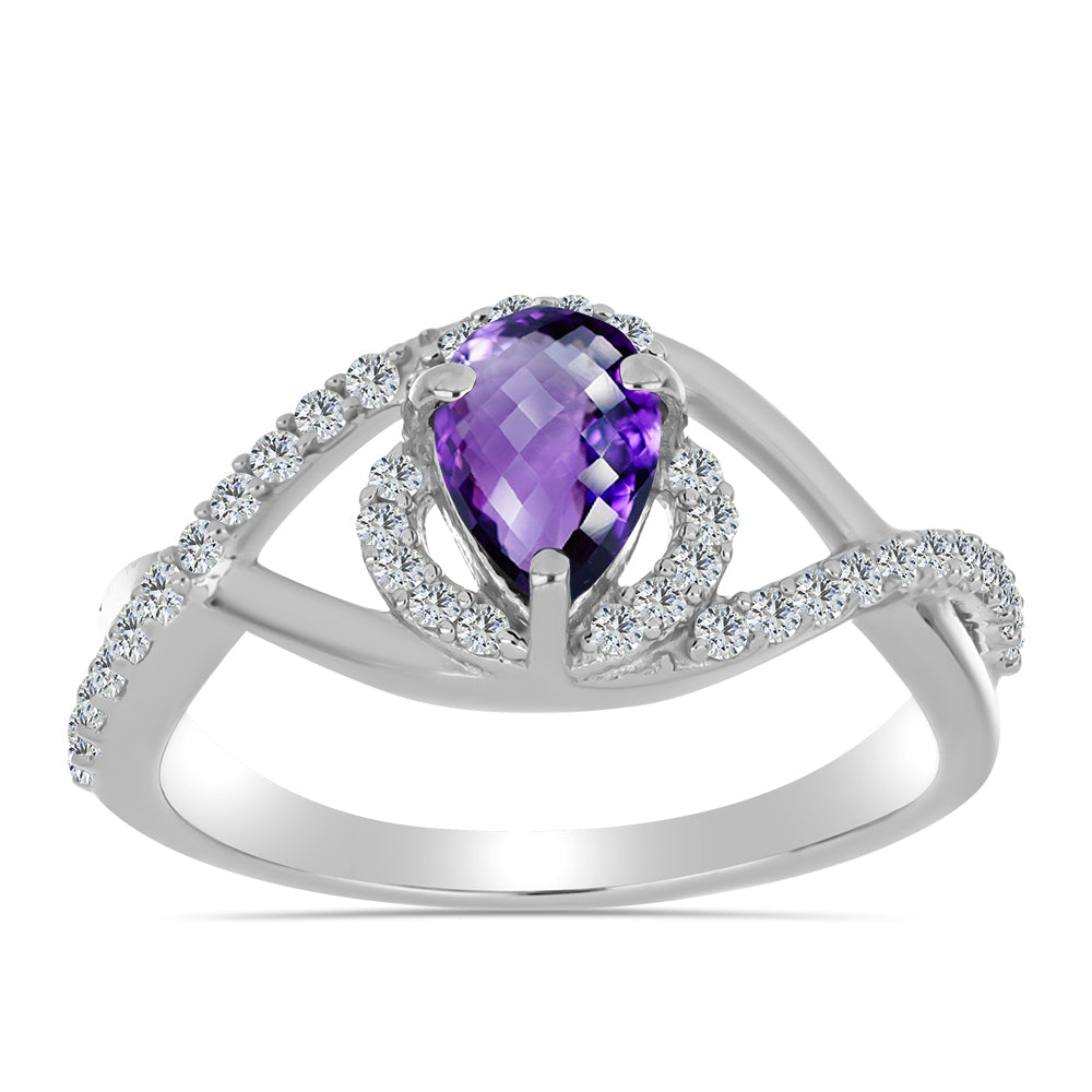 Anillo de Plata con Amatista de Marruecos y Topacio Blanco