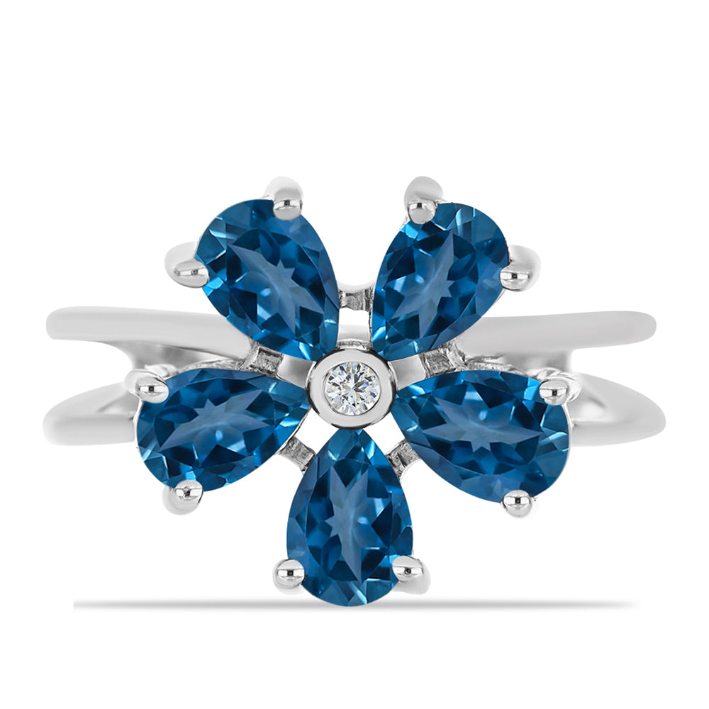 Anillo de Plata con Topacio Azul Londres y Topacio Blanco 1 