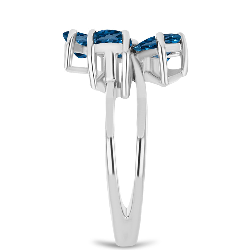 Anillo de Plata con Topacio Azul Londres y Topacio Blanco 4 