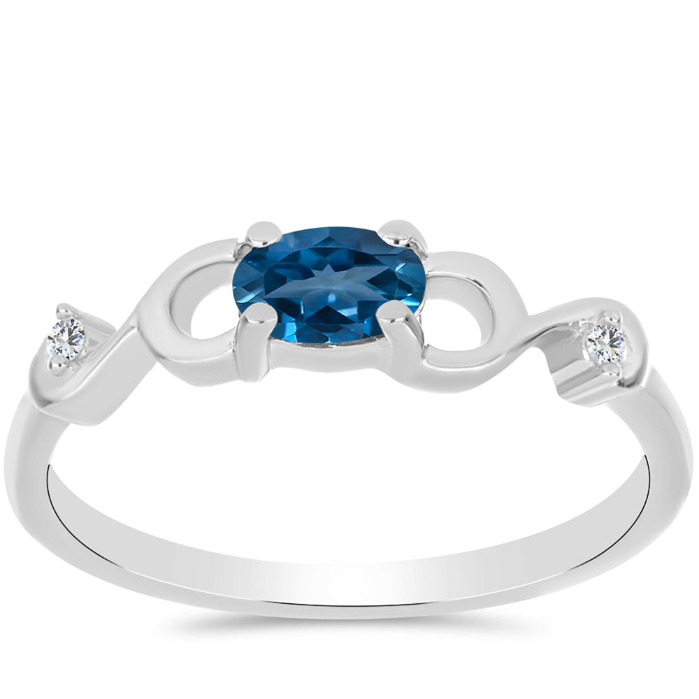 Anillo de Plata con Topacio Azul Londres y Topacio Blanco 3 