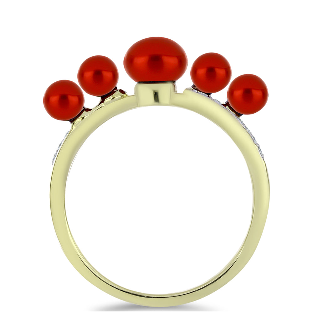 Anillo de Plata Bañada en Oro con Perla roja de río y Topacio Blanco 3 