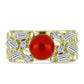 Anillo de Plata Bañada en Oro con Perla roja de río y Topacio Blanco