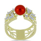 Anillo de Plata Bañada en Oro con Perla roja de río y Topacio Blanco