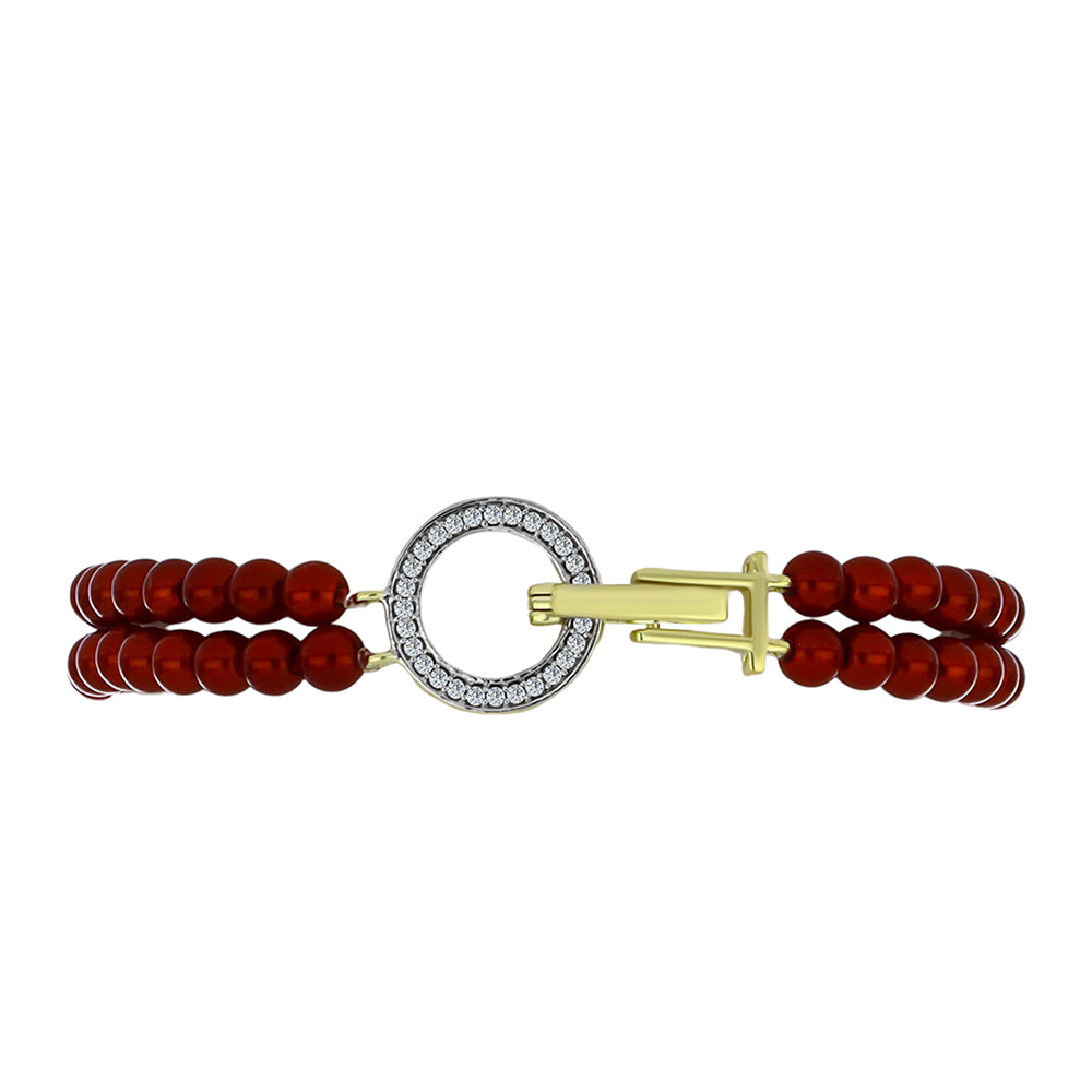Pulsera de Plata Bañada en Oro con Perla roja de río y Topacio Blanco