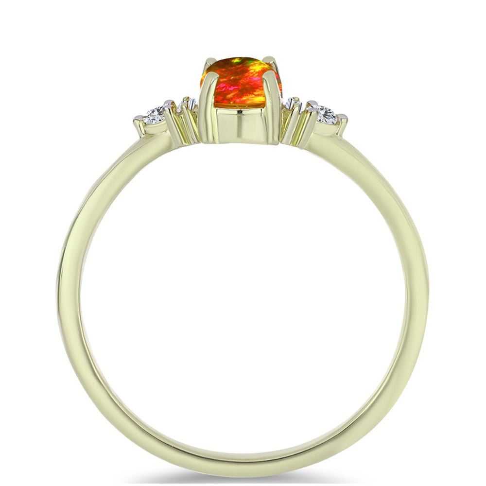 Anillo de Plata Bañada en Oro con Ópalo de fuego americano y Zircón Blanco