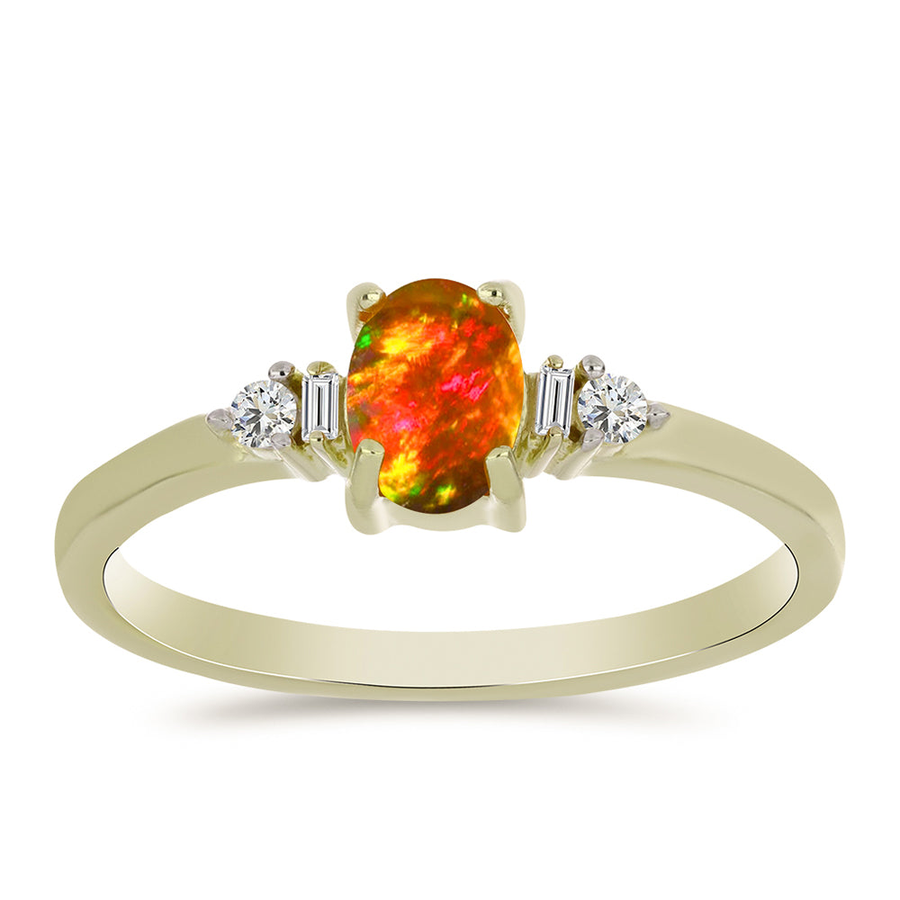 Anillo de Plata Bañada en Oro con Ópalo de fuego americano y Zircón Blanco