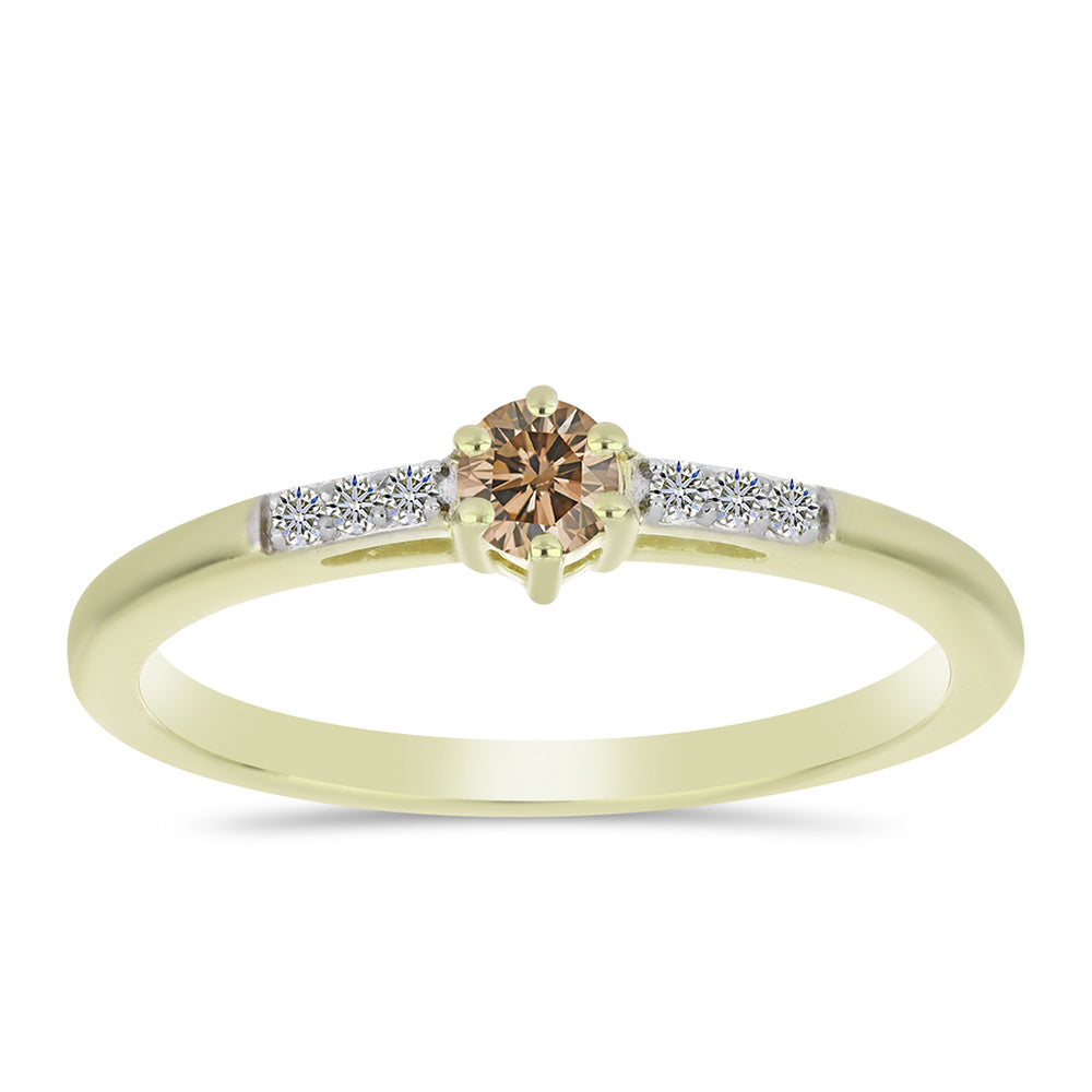 Anillo de Plata Bañada en Oro con Diamante Champagne y Diamante blanco
