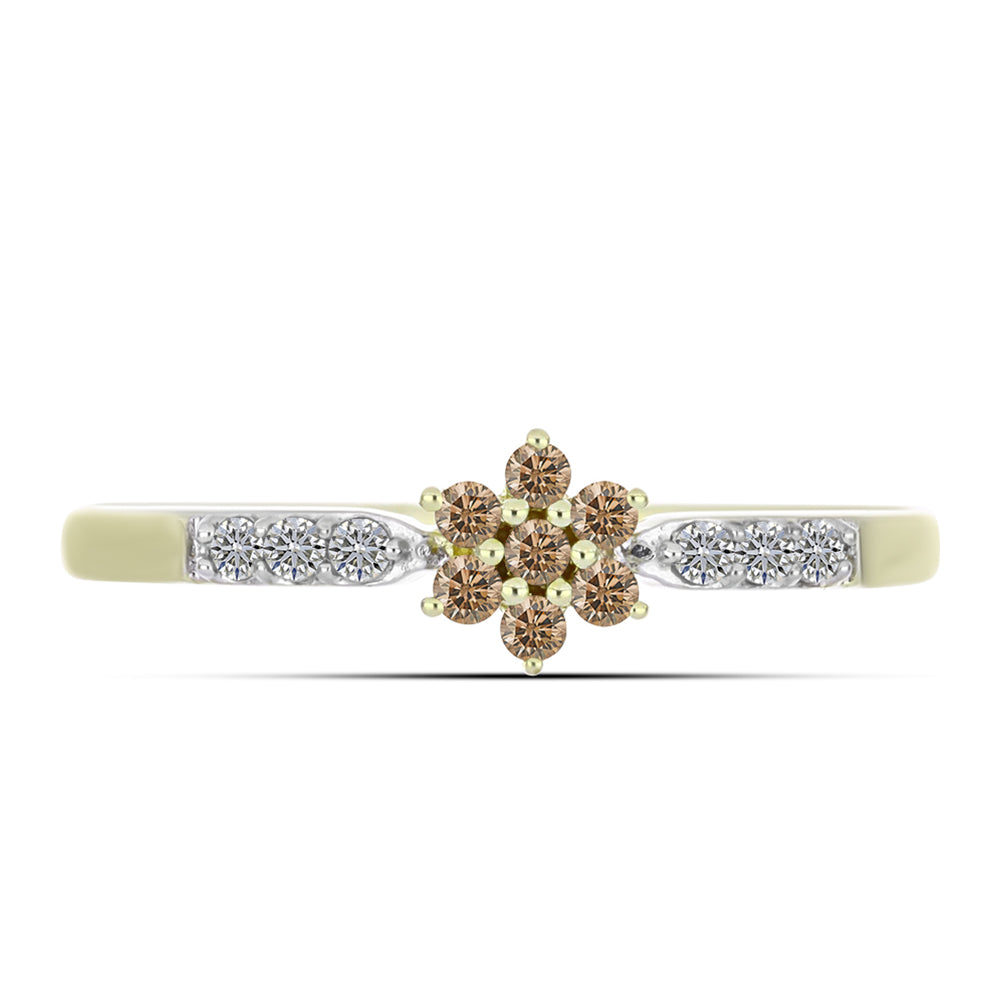 Anillo de Plata Bañada en Oro con Diamante Champagne y Diamante blanco