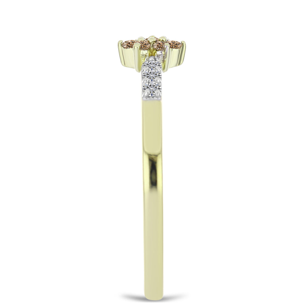Anillo de Plata Bañada en Oro con Diamante Champagne y Diamante blanco 4 