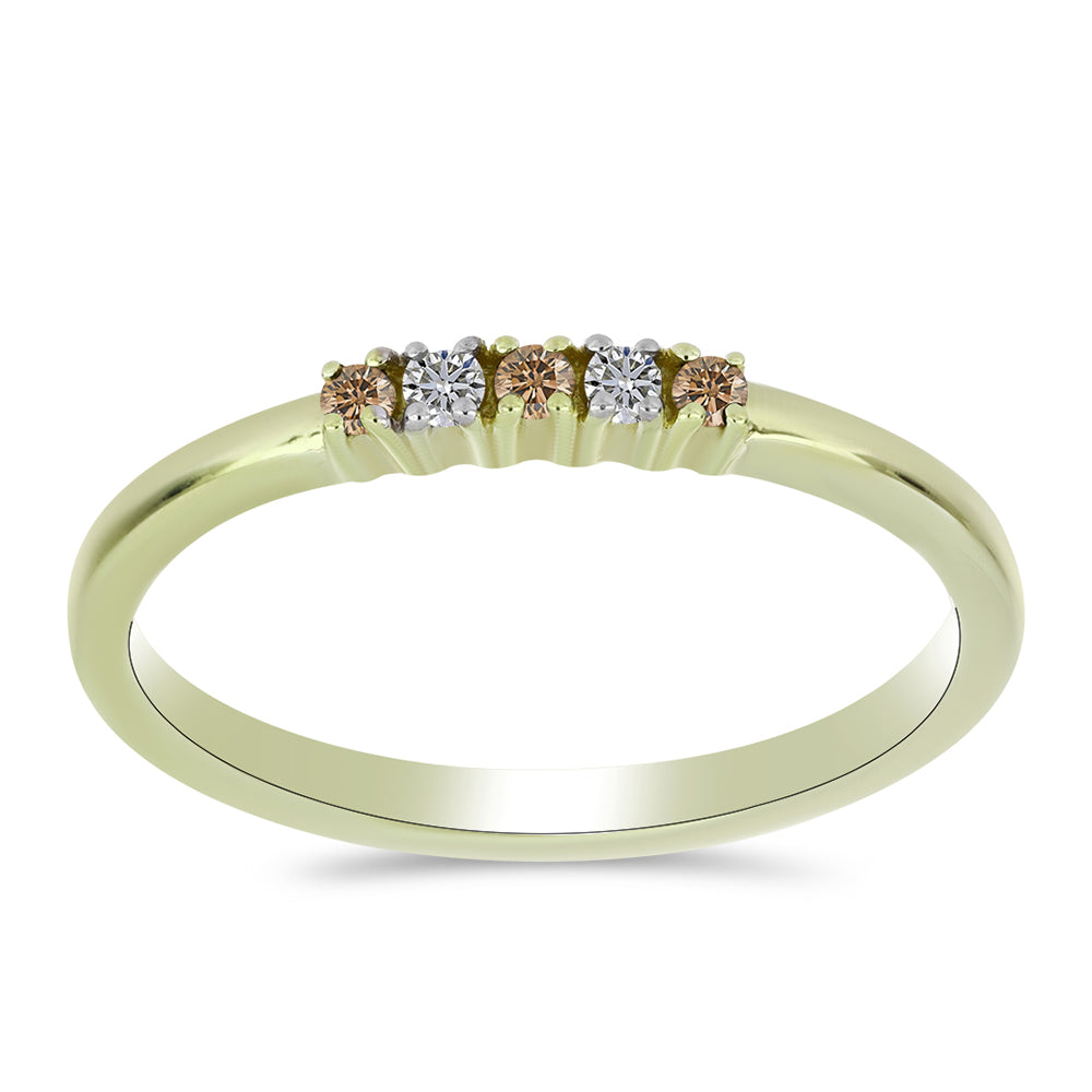 Anillo de Plata Bañada en Oro con Diamante Champagne y Diamante blanco 1 