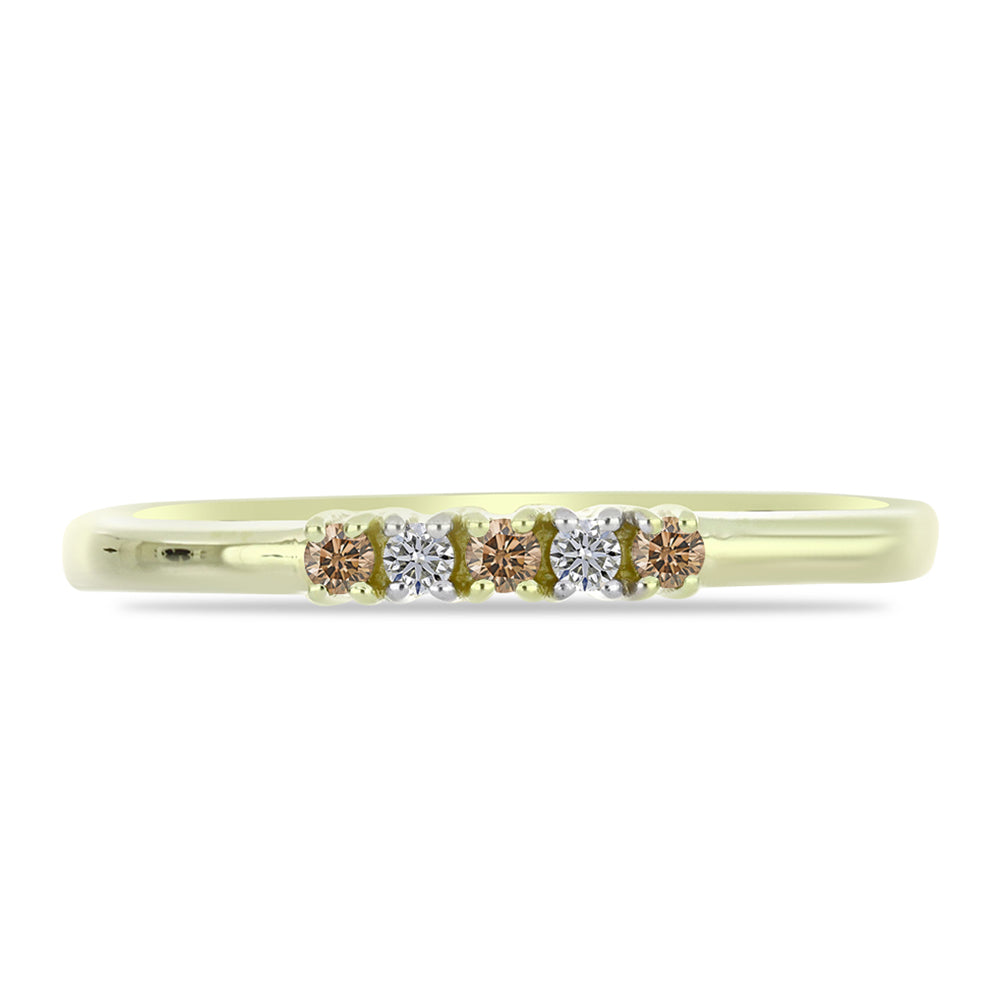 Anillo de Plata Bañada en Oro con Diamante Champagne y Diamante blanco 3 