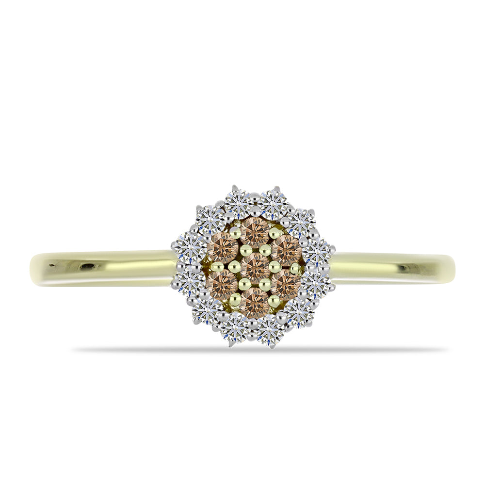Anillo de Plata Bañada en Oro con Diamante Champagne y Diamante blanco 1 