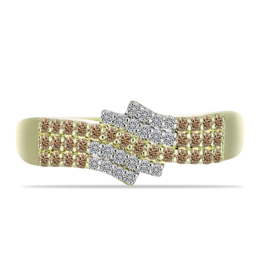 Anillo de Plata Bañada en Oro con Diamante Champagne y Diamante blanco