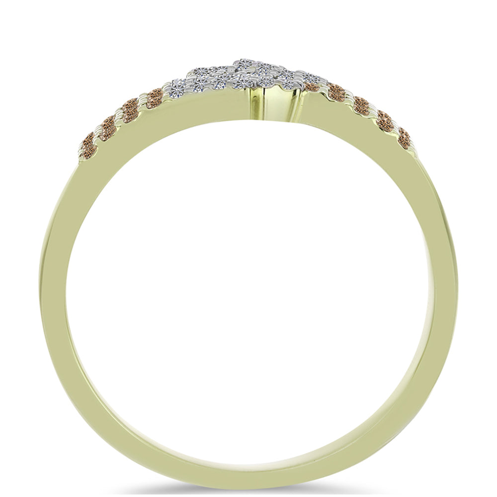 Anillo de Plata Bañada en Oro con Diamante Champagne y Diamante blanco