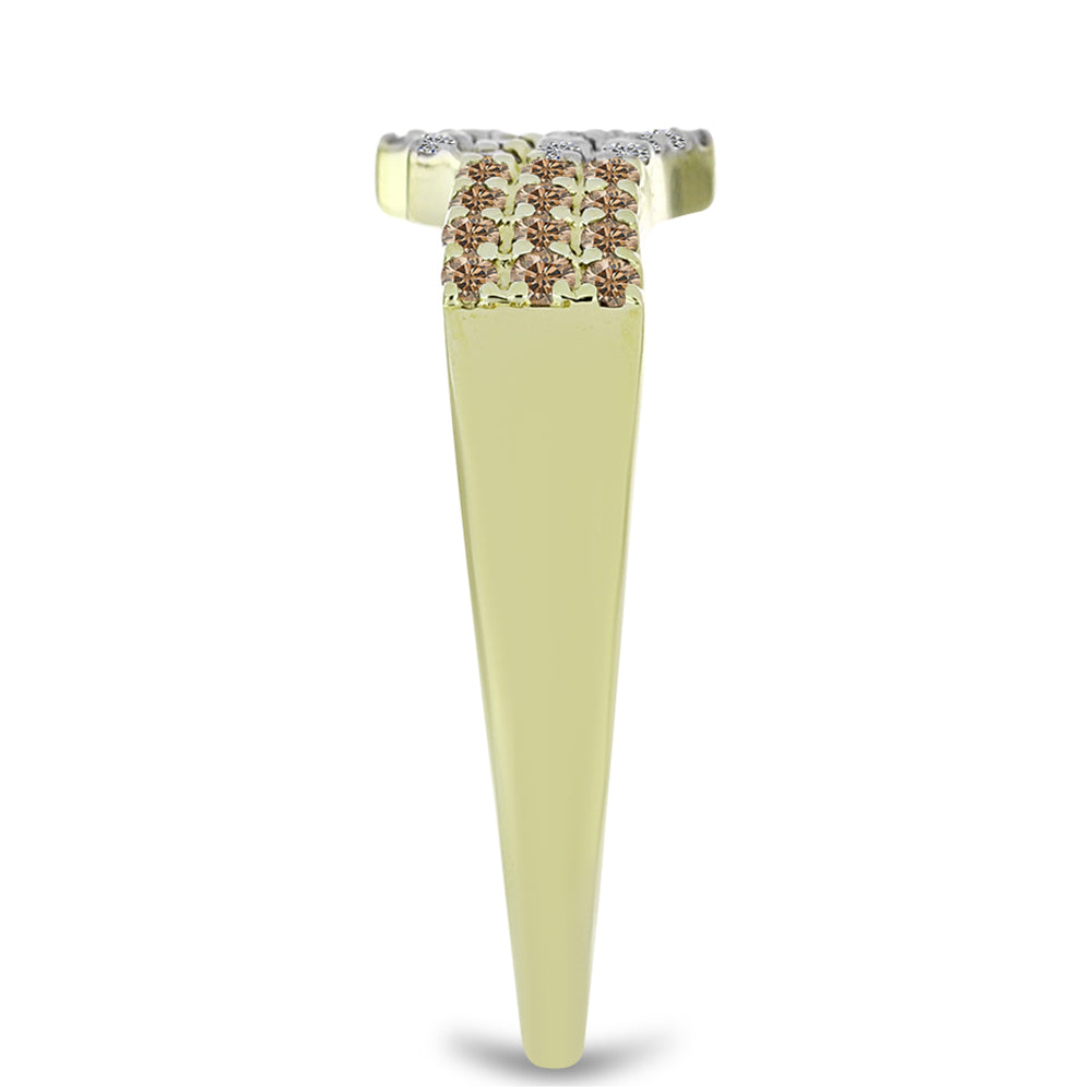 Anillo de Plata Bañada en Oro con Diamante Champagne y Diamante blanco 4 