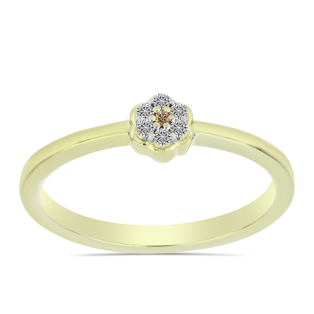 Anillo de Plata Bañada en Oro con Diamante Champagne y Diamante blanco 3 
