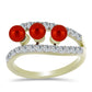 Anillo de Plata Bañada en Oro con Perla roja de río y Topacio Blanco