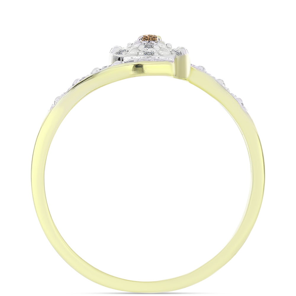 Anillo de Plata Bañada en Oro con Diamante Champagne y Diamante blanco 2 