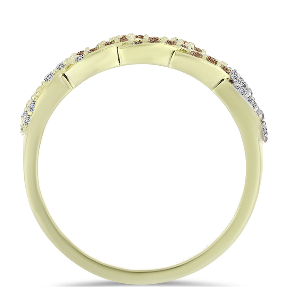Anillo de Plata Bañada en Oro con Diamante Champagne y Diamante blanco