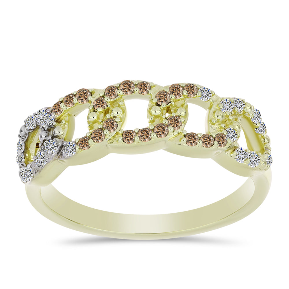 Anillo de Plata Bañada en Oro con Diamante Champagne y Diamante blanco 3 