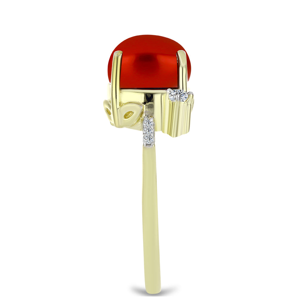 Anillo de Plata Bañada en Oro con Perla roja de río y Topacio Blanco 4 
